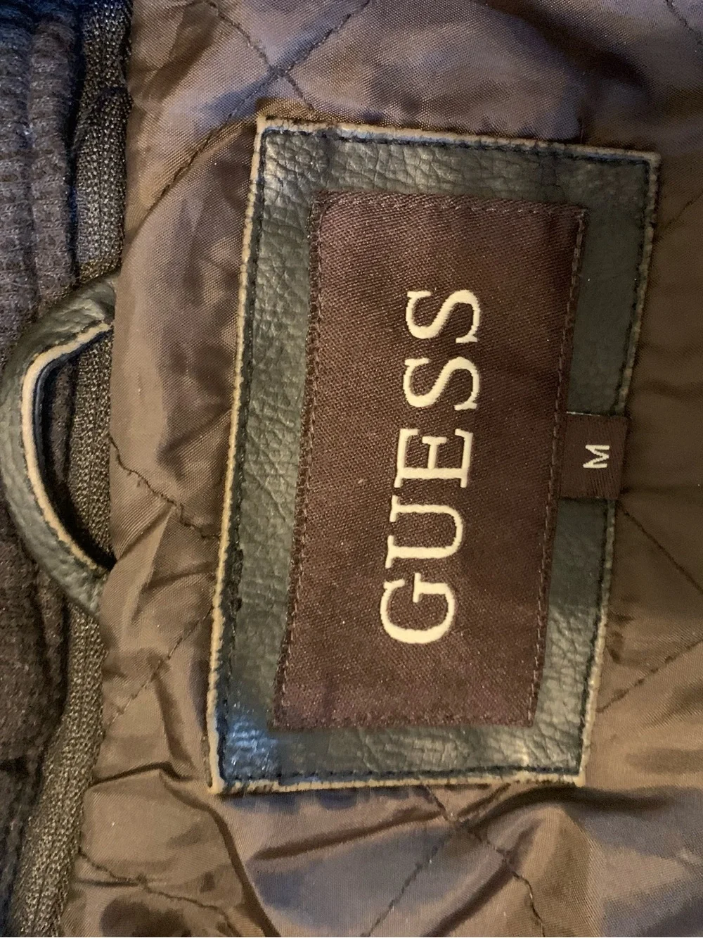 GUESS Brown Leather Bomber Jacket with Hooded Liner